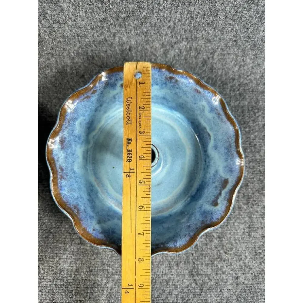 Handmade Ceramic Cake Stand Pedestal Pie Dessert Plate Blue Glaze Set of 2